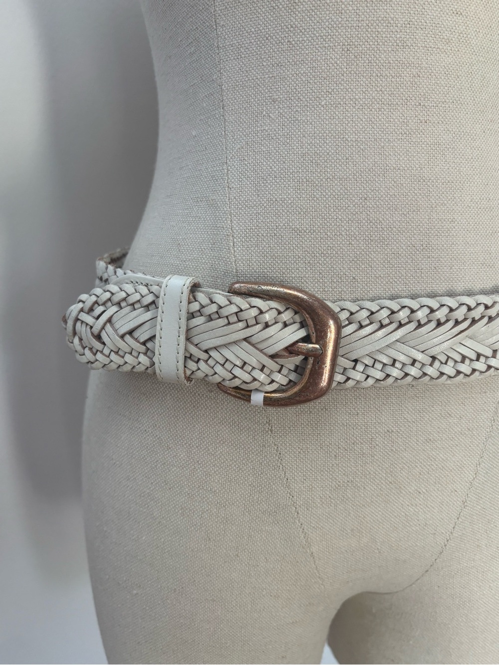 The Limited Cream Rustic Leather Braided Belt with Bronze Tone Buckle